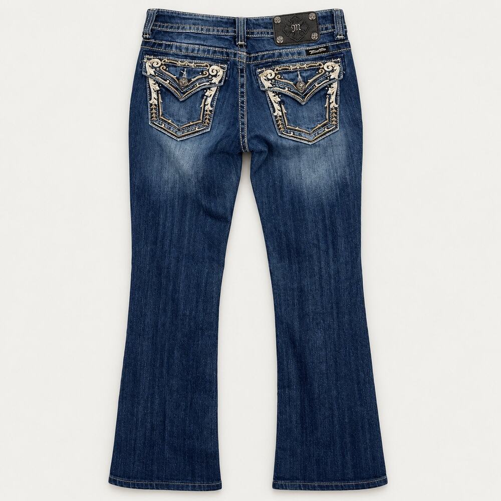 Miss Me Womens Jeans 28 Bootcut Low Rise Embroidered Short 28.5 Inseam